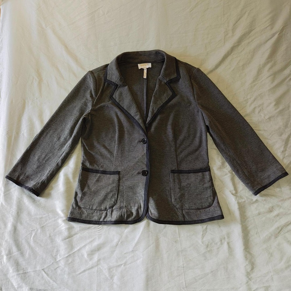 Laundry by Shelli Segal Gray Textured Soft Knit Blazer Jacket Elbow Patches
